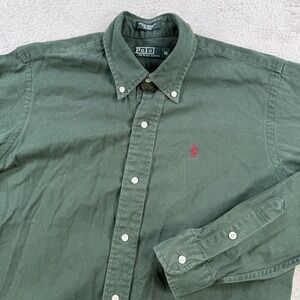 VTG Polo Ralph Lauren Shirt Mens XL (Fits Medium) Green Long Sleeve Button Pony